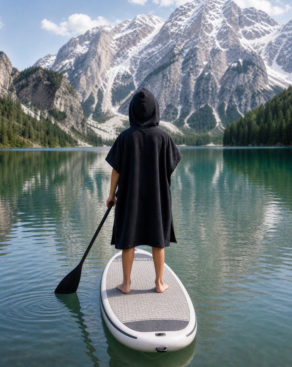 Bamboo Black poncho kids – Obrázok 2